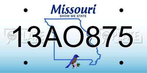 13AO875 Missouri License Plate
