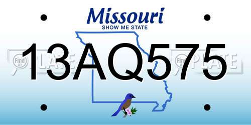 13AQ575 Missouri License Plate