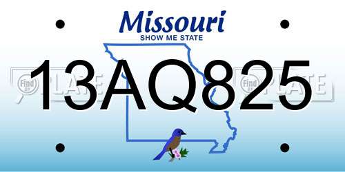 13AQ825 Missouri License Plate