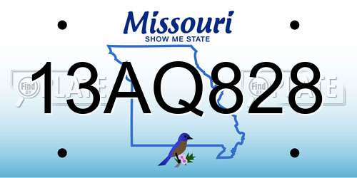 13AQ828 Missouri License Plate