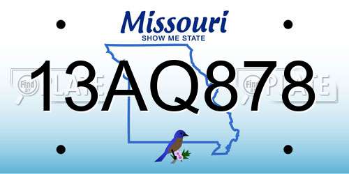 13AQ878 Missouri License Plate
