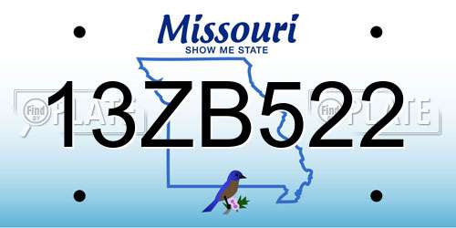 13ZB522 Missouri License Plate