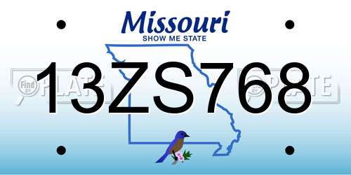 13ZS768 Missouri License Plate