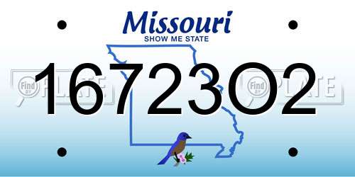 16723O2 Missouri License Plate