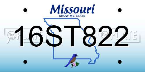 16ST822 Missouri License Plate