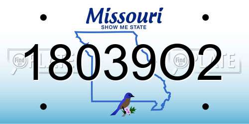 18039O2 Missouri License Plate