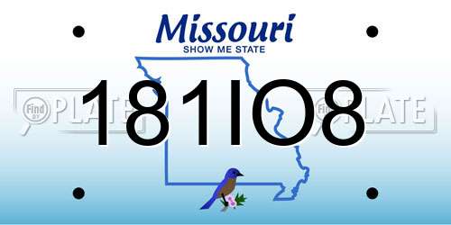 181IO8 Missouri License Plate