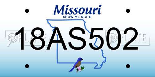18AS502 Missouri License Plate
