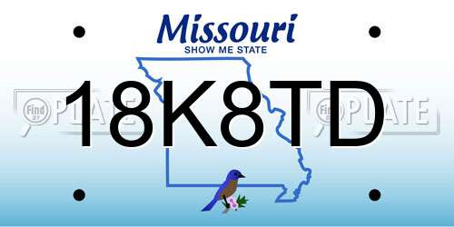 18K8TD Missouri License Plate