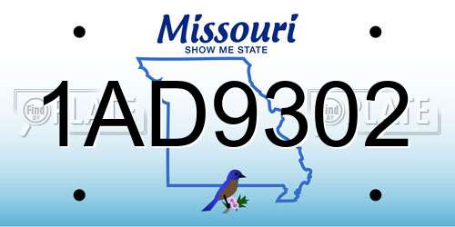 1AD9302 Missouri License Plate