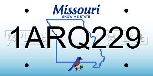 1ARQ229 Missouri License Plate