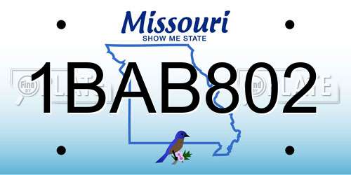 1BAB802 Missouri License Plate