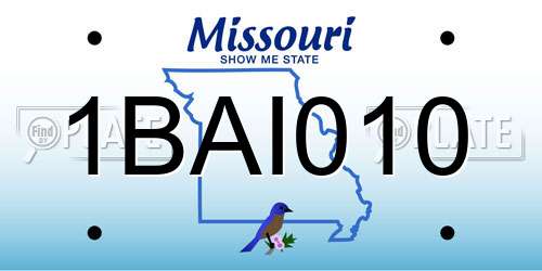 1BAI010 Missouri License Plate