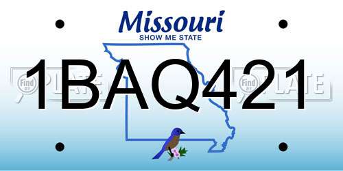 1BAQ421 Missouri License Plate