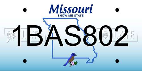 1BAS802 Missouri License Plate