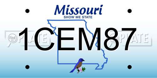 1CEM87 Missouri License Plate