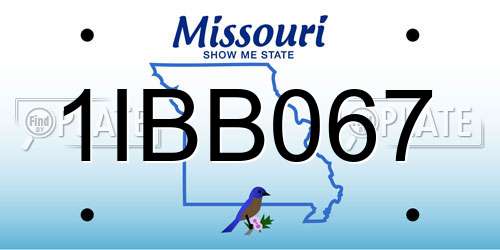 1IBB067 Missouri License Plate