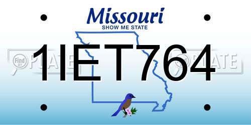 1IET764 Missouri License Plate