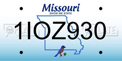 1IOZ930 Missouri License Plate
