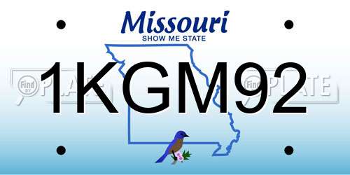 1KGM92 Missouri License Plate