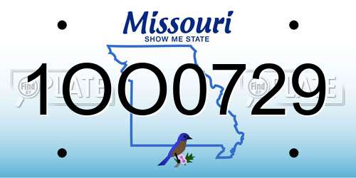 1OO0729 Missouri License Plate