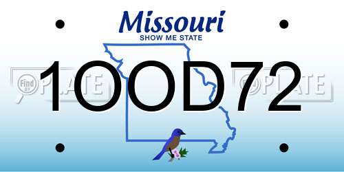 1OOD72 Missouri License Plate