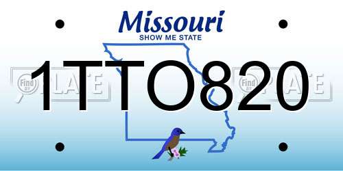 1TTO820 Missouri License Plate