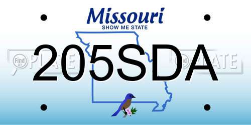 205SDA Missouri License Plate