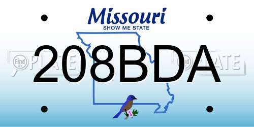 208BDA Missouri License Plate