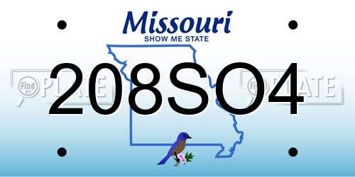 208SO4 Missouri License Plate