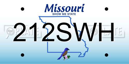 212SWH Missouri License Plate