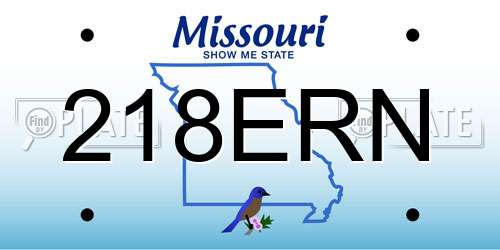 218ERN Missouri License Plate