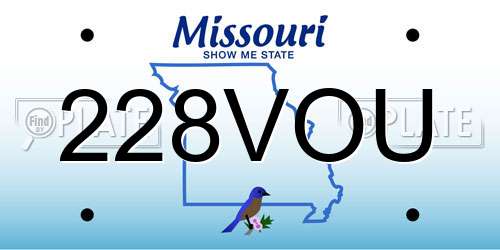 228VOU Missouri License Plate