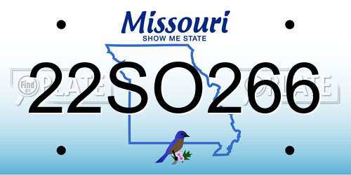 22SO266 Missouri License Plate