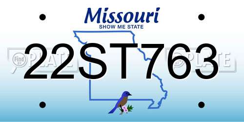 22ST763 Missouri License Plate
