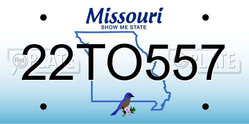 22TO557 Missouri License Plate