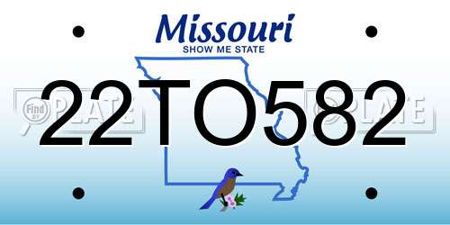 22TO582 Missouri License Plate