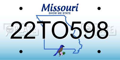 22TO598 Missouri License Plate