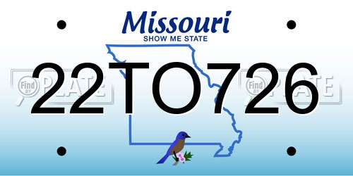 22TO726 Missouri License Plate