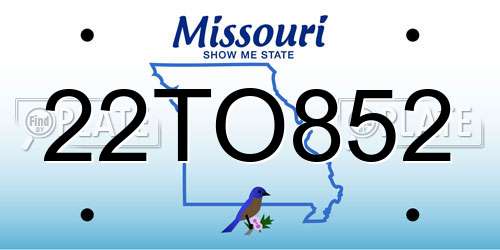 22TO852 Missouri License Plate