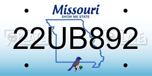 22UB892 Missouri License Plate