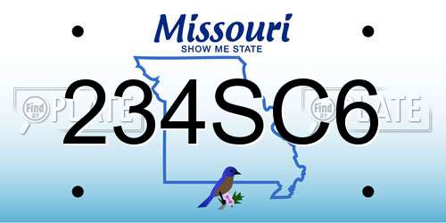 234SC6 Missouri License Plate