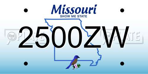 2500ZW Missouri License Plate