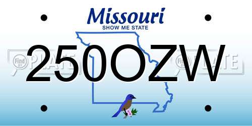 250OZW Missouri License Plate