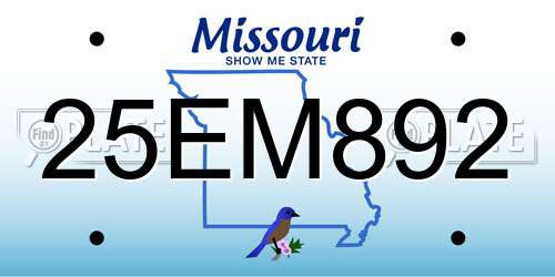 25EM892 Missouri License Plate