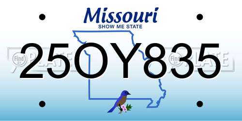 25OY835 Missouri License Plate