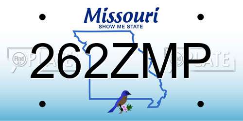 262ZMP Missouri License Plate