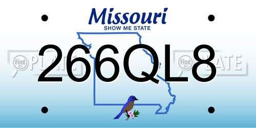 266QL8 Missouri License Plate