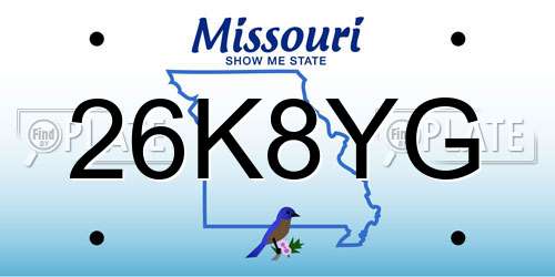26K8YG Missouri License Plate
