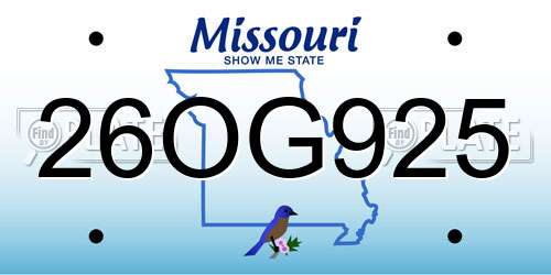 26OG925 Missouri License Plate